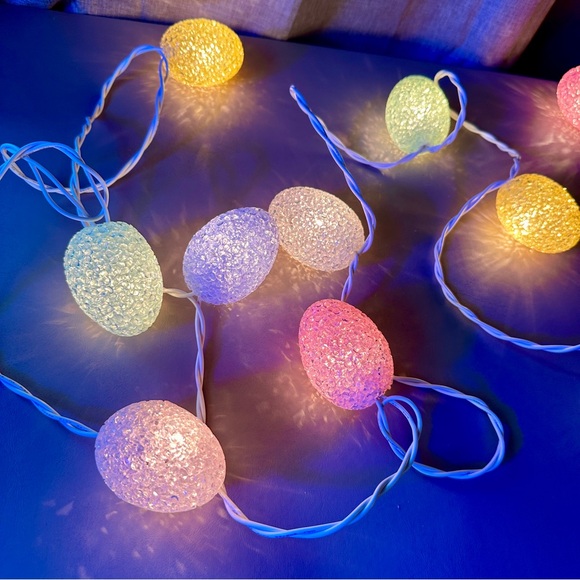 Crystal Pastel Easter Egg String Lights Melted Popcorn Plastic Set Of 10 Vintage - Picture 5 of 9